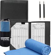 Golf Scorekaart Houder - Leer - Boekomslag Met 2 Potloden - De luxe kleur zwart - En een speciale handdoek.