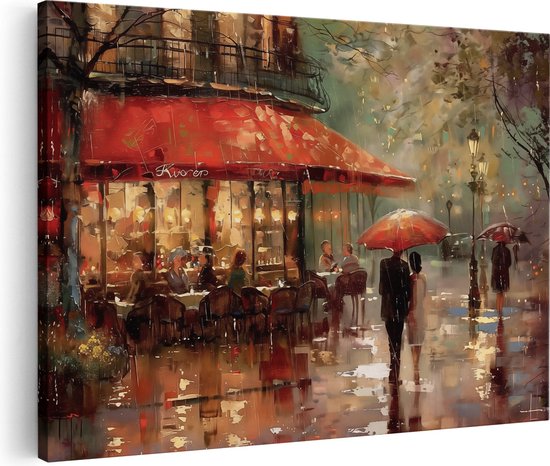 Artaza Canvas Schilderij Kunstwerk van een Stel dat in de Regen door een Straat loopt - 120x80 - Groot - Foto Op Canvas - Canvas Print