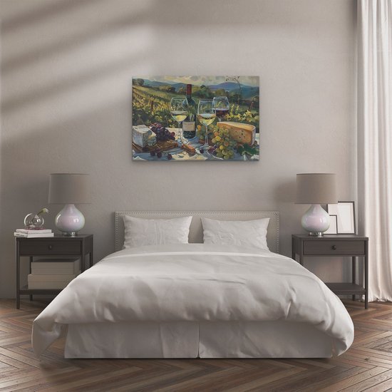 Artaza Peinture sur toile représentant du Vin, du fromage et des raisins sur une table – 120 x 80 – Groot – Photo sur toile – Impression sur toile