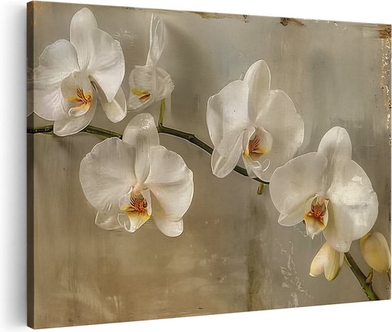 Artaza Canvas Schilderij Witte Orchideeën op een Tak - 90x60 - Wanddecoratie - Foto Op Canvas - Canvas Print