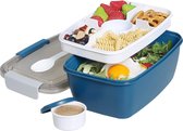 To Go Salade Lunchcontainer met 74 oz slakom, grote Bento lunchbox met deksel, 5-vaks dienbladen en dressingcontainer, stapelbaar, lekvrij, BPA-vrij, magnetron- en vaatwasmachinebestendig