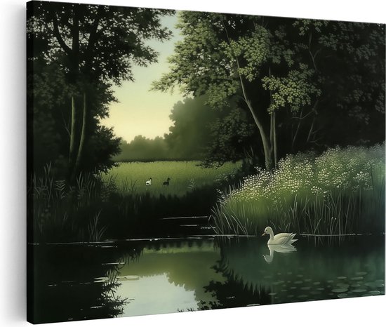 Artaza Canvas Schilderij Twee Zwanen in een Vijver - 30x20 - Klein - Foto Op Canvas - Canvas Print