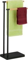 Relaxdays handdoekrek staand - rvs - bamboe - handdoekhouder 2 stangen - vrijstaand
