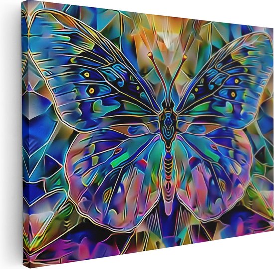 Artaza Canvas Schilderij Kleurrijke Vlinder op een Kleurrijke Achtergrond - 120x90 - Wanddecoratie - Foto Op Canvas - Canvas Print