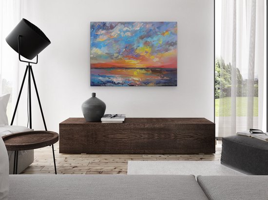Artaza Peinture sur toile oeuvre abstraite d'un coucher de soleil - 120x90 - Décoration murale - Photo sur toile - Impression sur toile