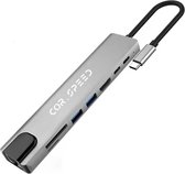 Cor.Speed USB C hub 8 in 1 – HDMI 4K – Docking station – USB hub – 2x USB 3.0 – 2x USB C (PD en Data transfer) – Micro/SD card reader – PREMIUM Space grey