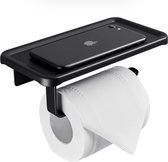 RNZV - WC Rolhouder met Plankje - Zwart - Zelfklevend / Boren / Zonder Boren - Toiletrolhouder - WC Papier Houder