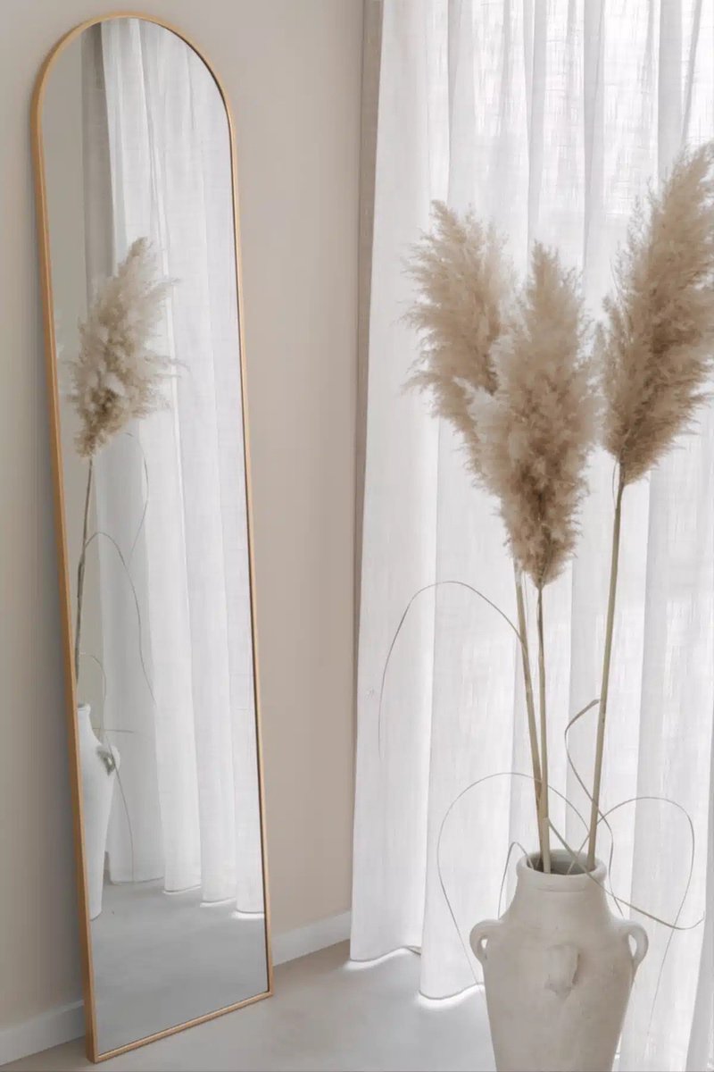 Nordic Style® Boogspiegel 180x40cm - Zacht Goud - Scandinavische Spiegels - Halfrond - Pas