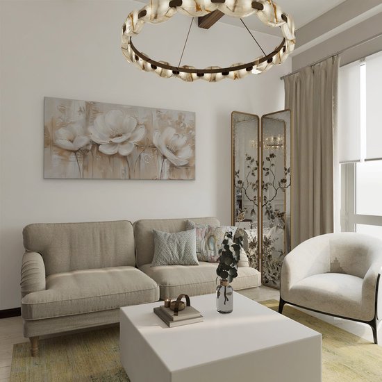 Artaza Peinture sur Toile Trois Fleurs Witte sur Fond Beige - 120x60 - Groot - Photo sur Toile - Impression sur Toile