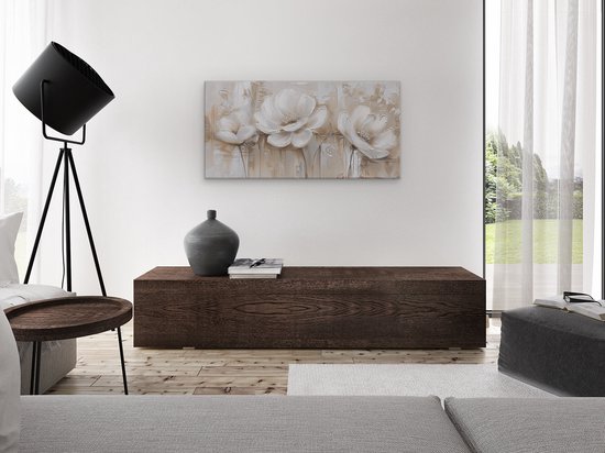 Artaza Peinture sur Toile Trois Fleurs Witte sur Fond Beige - 120x60 - Groot - Photo sur Toile - Impression sur Toile