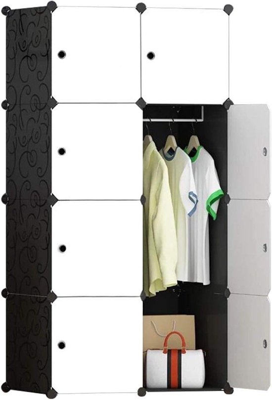 8 kubus draagbare kledingkast modulaire opbergorganizer met deuren en 1 hanger 7 cm diepere kubussen - opbergruimte voor kleding Kledingkast