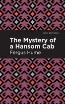 Boekomslag met geometrisch paars, oranje en mintgroen patroon; tekst "The Mystery of a Hansom Cab" door Fergus Hume.