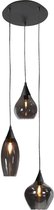 Moderne hanglamp Cambio | 3 lichts | smoke / mat zwart | glas / metaal | in hoogte verstelbaar tot 190 cm | Ø 30 cm | E14 fitting | modern design