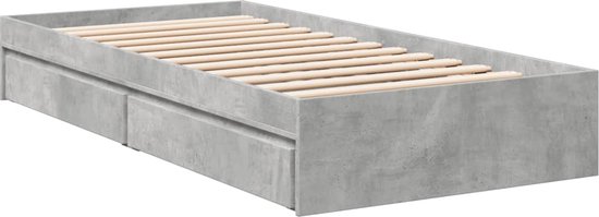 vidaXL - Bedframe - met - lades - bewerkt - hout - betongrijs - 75x190 - cm