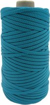 Macramé touw 5 mm Bistor polyester klos 100 meter kleur turquoise plat koord