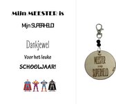 Sleutelhanger en kaartje MEESTER | SUPERHELD | jij bent de liefste | liefste meester | topmeester | topjuf | einde schooljaar | juffen | meester | cadeau