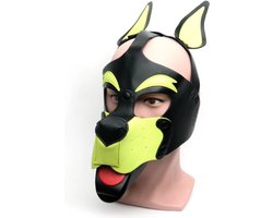 665 Leather - Masker - Playful Pup Hood - Zwart/Geel - One Size