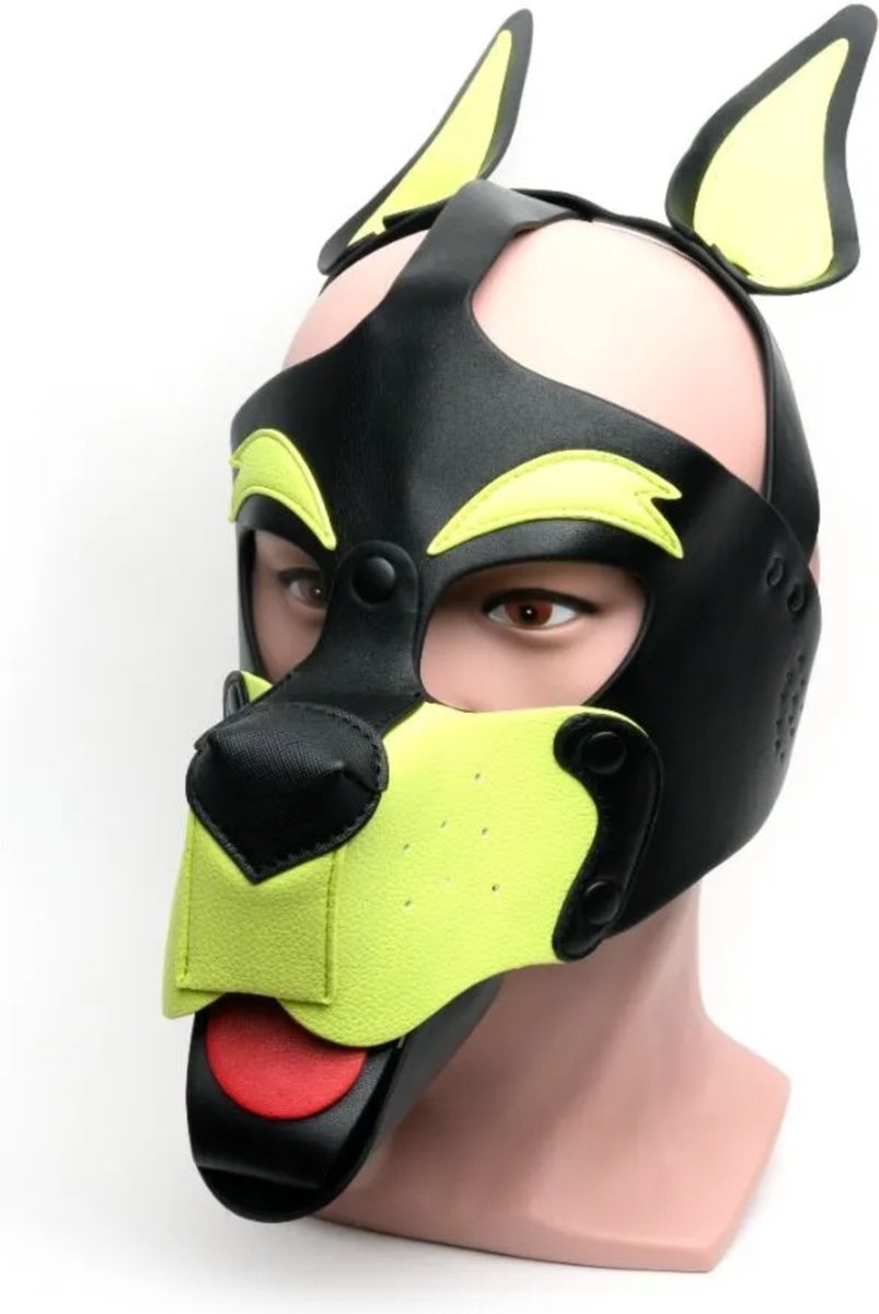 Goedkoopste 665 Leather - Masker - Playful Pup Hood - Zwart/Geel - One Size