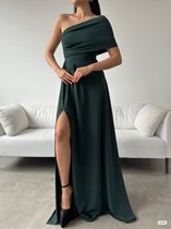 Robe longue avec une épaule et robe de bal fendue | Vert