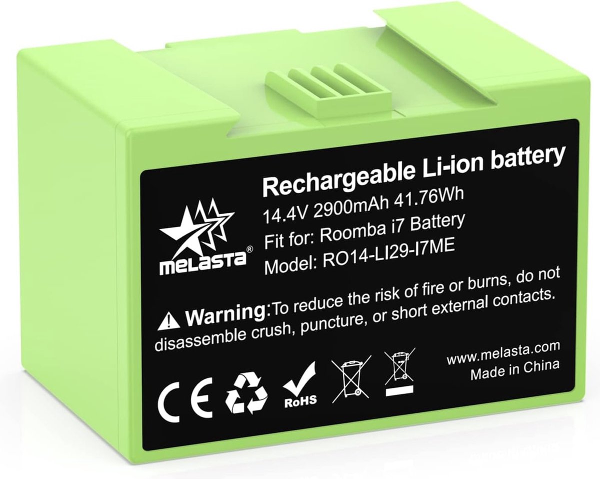Melasta vervangingsaccu, batterij, Li-ion, 2900mAh 14,4V batterij voor iRobot Roomba e en i-serie i7/i7+ i4/i4+ i3/i3+ e5 e6 i7158 i7550 i755020 7150 7550