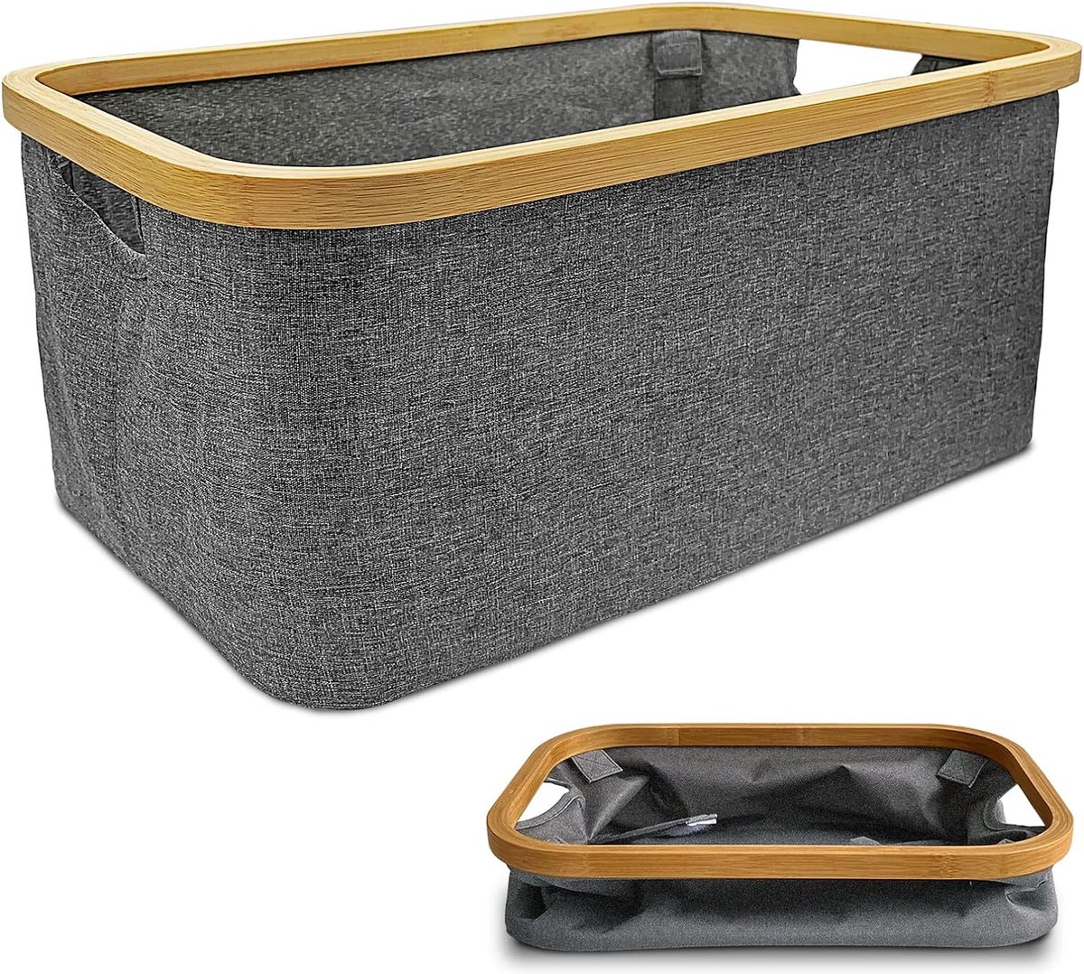 iBright Opvouwbare Heupwasmand 50L - Wasmand - Opvouwbaar- Bamboe - Opbergmand - Waterafstotend - Donker Grijs