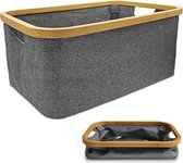 iBright Opvouwbare Heupwasmand 50L - Wasmand - Opvouwbaar- Bamboe - Opbergmand - Waterafstotend - Donker Grijs