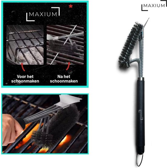 Maxium - Presse à Hamburger XL - Fonte - Extra lourde - 17,5 cm - Accessoires de vêtements pour bébé BBQ - Machine à Hamburger - Presse à Hamburger Grill - Machine à Burger Smash - Comprend une brosse BBQ avec grattoir et brosse en Siliconen