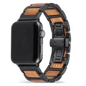 Apple Watch-bandje - mahoniehout en zwart staal 42-45 mm