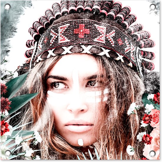 Posters de jardin Femme - Fleurs - Tooi Indien - Roses - Fleurs - 50x50 cm - Toile de Jardin - Poster Extérieur