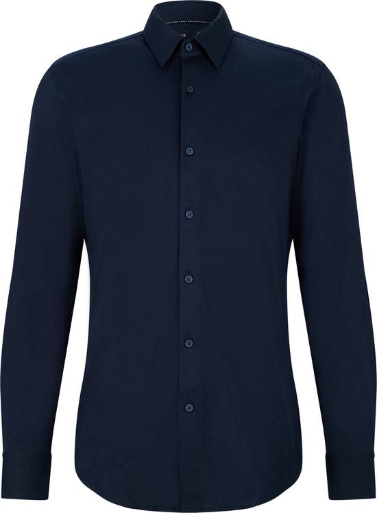 BOSS Hank-s slim fit overhemd - tricot - blauw - Strijkvriendelijk - Boordmaat: 40
