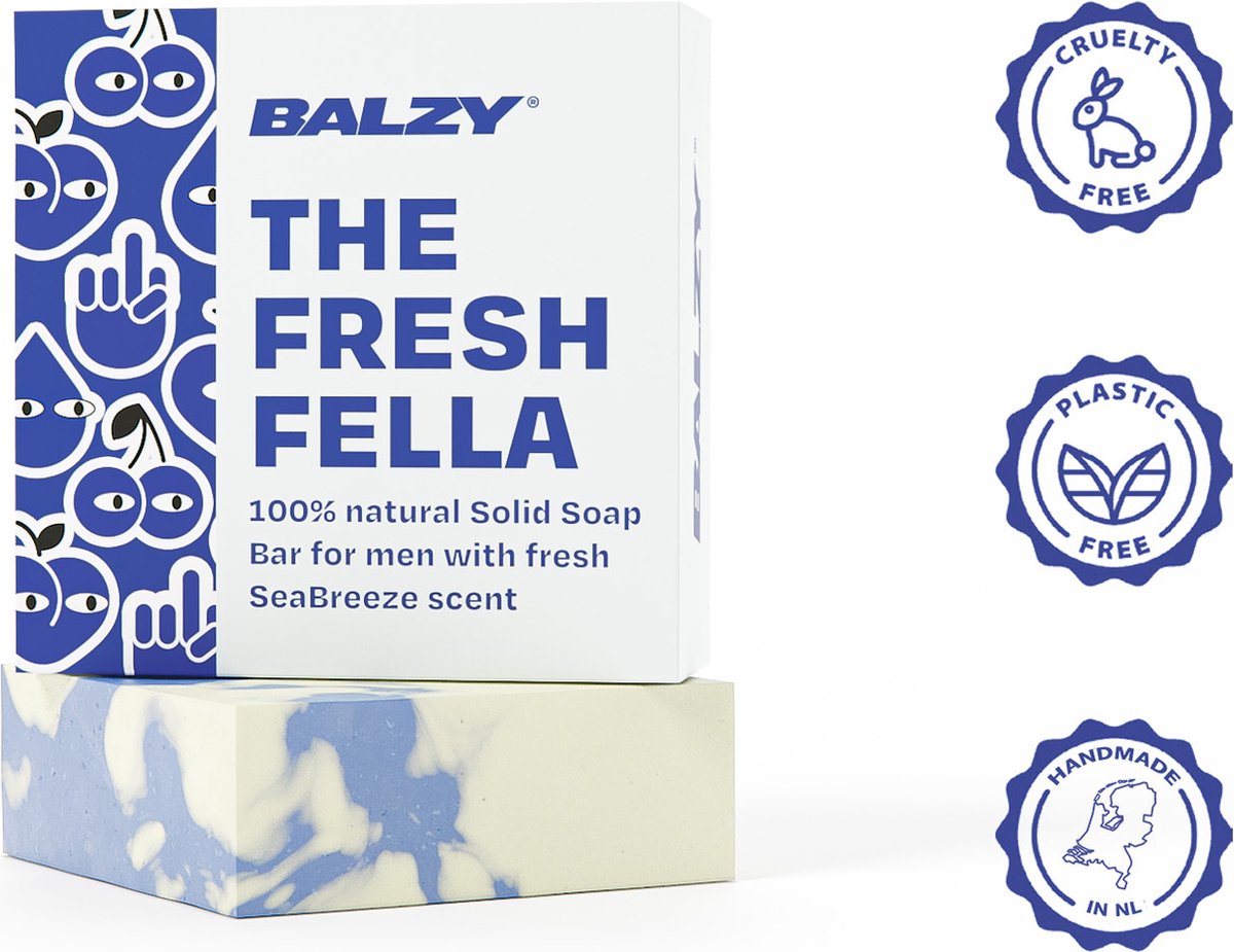 Goedkoopste BALZY FreshFella Zeep Bar Mannen - Gezicht en Lichaam - Natuurlijke en Organische Zeep 140 g