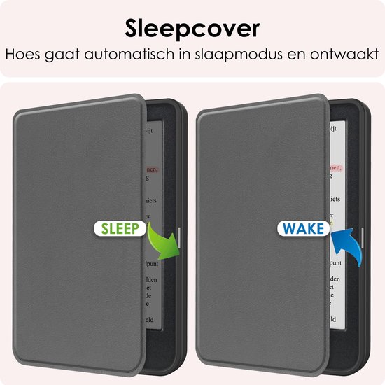Hoes Geschikt voor Kobo Clara Colour Hoesje Bookcase Cover Book Case Hoes Sleepcover - Grijs van Merkloos — afbeelding 3