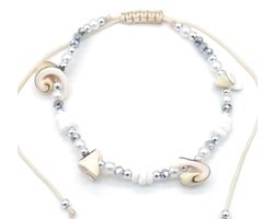 Enkelbandje - verstelbaar - touw - schelpen - parels - zomer - festival - vakantie - zon - strand - vrouwen