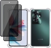 Hoesje + 2x Privé Screenprotector geschikt voor OPPO Reno 11F – Privacy Tempered Glass - Case Transparant