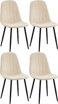 CLP Baxter Set van 4 eetkamerstoelen - Metalen frame - Zonder armleuning - Velvet - Fluweel - creme