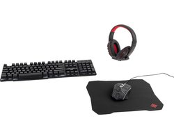 Intempo EE5836BLKSTKEU7 Quest 4-in-1 Gamingset, inclusief LED-gamingmuis, LED-bedraad Gamingtoetsenbord, bedrade hoofdtelefoon, muismat