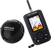 HDJ Fish Finder - Sonar GPS à écran HD - Sondeur de profondeur 45 m - Comprend corde et USB - Compact et portable - Angle de faisceau de 90 degrés - Détecteur de poisson professionnel - Zwart