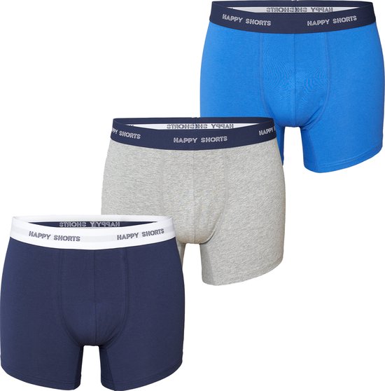 Happy Shorts Boxers Hommes Trunks Solide Blauw/ Grijs 3-Pack - Taille L