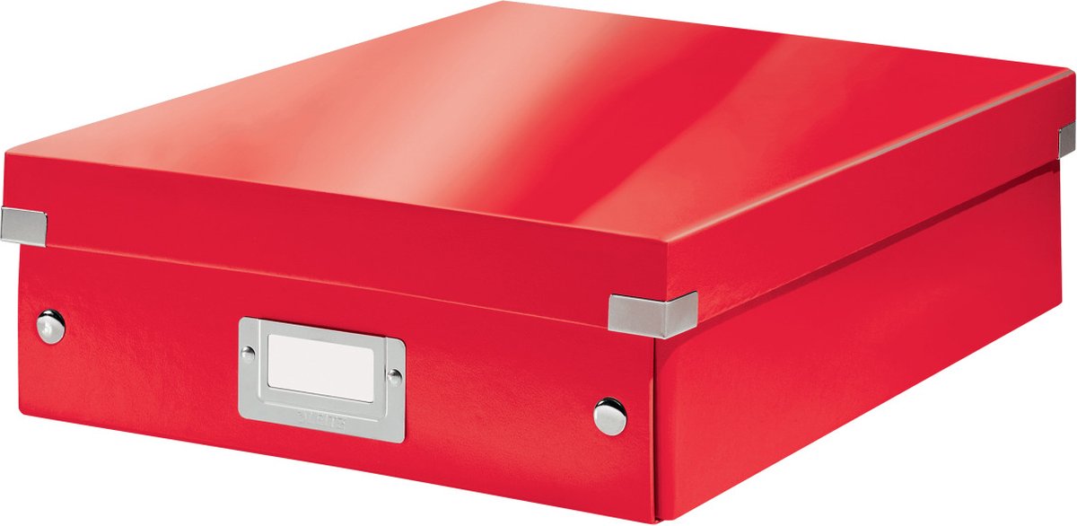 Leitz Wow Click & Store Middelgrote Opbergdoos - 85% Gerecycled Karton - Ruimtebesparende Sorteerdoos met Vakjes - 28.1 x 10 x 37 Cm (BxHxD) - Rood