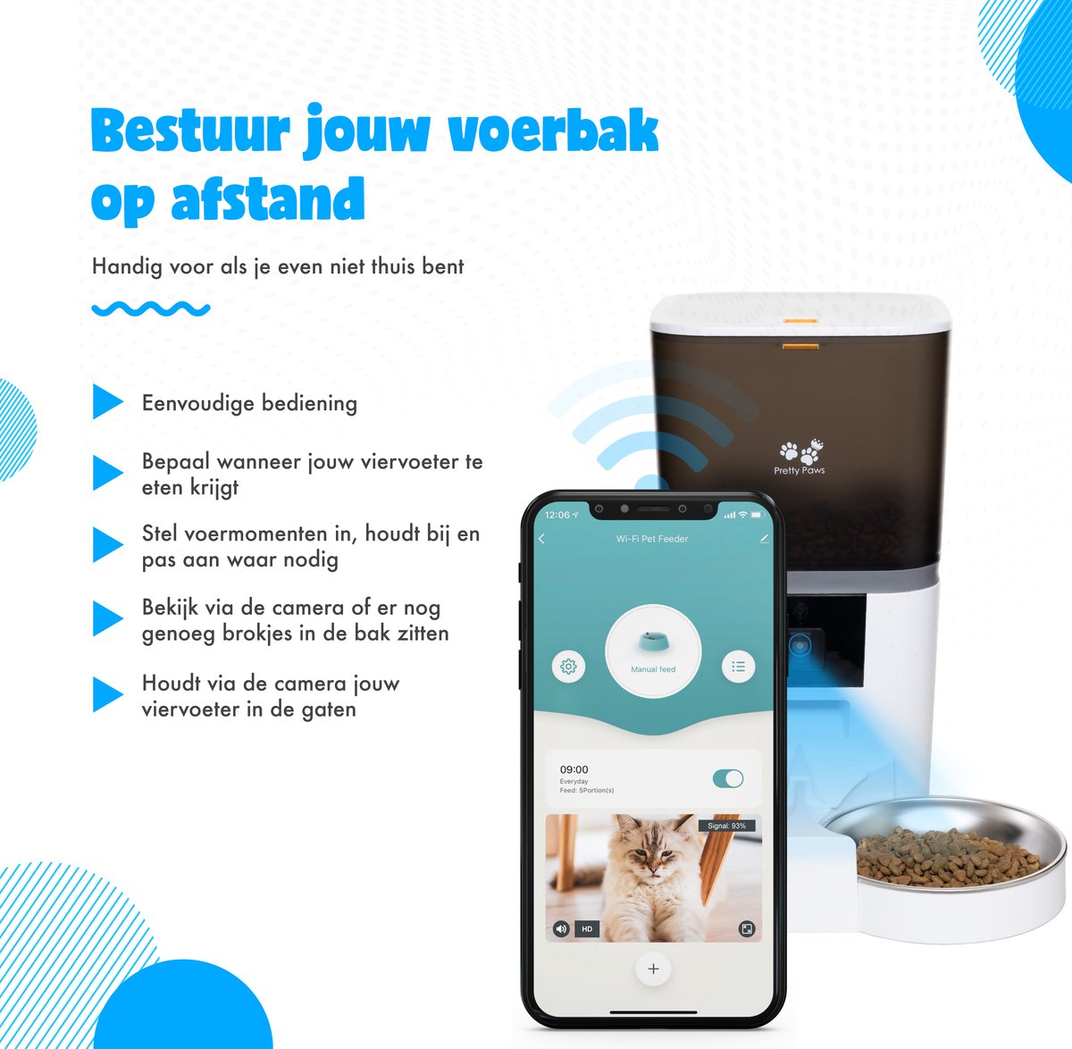 Afbeelding 2 van Pretty Paws QQ005 - Voerautomaat met WiFi en Camera - Dubbele Voerbakjes - Kat - 6L - Wit