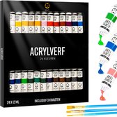 NAPI Acrylverf - 24x12 ML - 24 Kleuren - Inclusief 3 Penselen - Inclusief Kleurencirkel - Hobbyverf - Schilderen