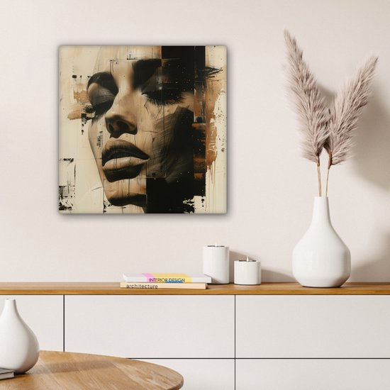 Canvas schilderij 50x50 cm - Wanddecoratie Vrouw - Gezicht - Abstract - Kunst - Muurdecoratie woonkamer - Kamer decoratie modern - Abstracte schilderijen