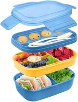 Lunchbox 1900 ml, Broodtrommel met 5 Vakken, Duurzame Snackbox met Lepel, 2-Laagse Lunchbox voor Volwassenen en Kinderen, Broodtrommel voor School, Werk, Picknick, Reizen