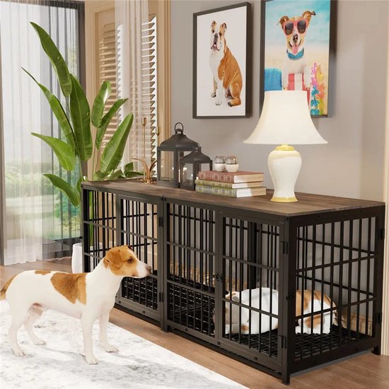 Shoppee Honden bench - Luxe bench XL- Honden Bench Meubel - Zwart - Hondenkennel - Eindtafel - Meubelstijl Huisdierenkooi Met Drie Deuren - Afneembaar Dienblad MOMENTEEL NIET LEVERBAAR