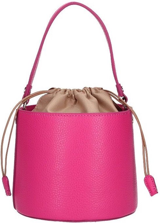 Fuchsia Leren Bucket Tas Trekkoord - Stevige Trendy Schoudertassen - Italiaans Leder - Fuchsia