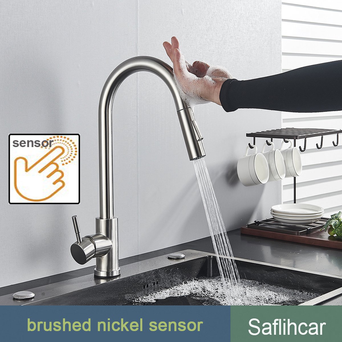 Lima Smart Sensor Touch Keuken Wastafelkraan 360 Rotatie Kraan Twee functies Kleur Geborsteld Nikkel