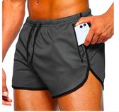 Sportbroek met zakken met rits - korte broek - grijs - maat M