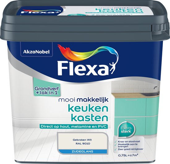 Flexa Mooi Makkelijk - Lak - Keukenkasten - Mooi Gebroken Wit - 750 ml