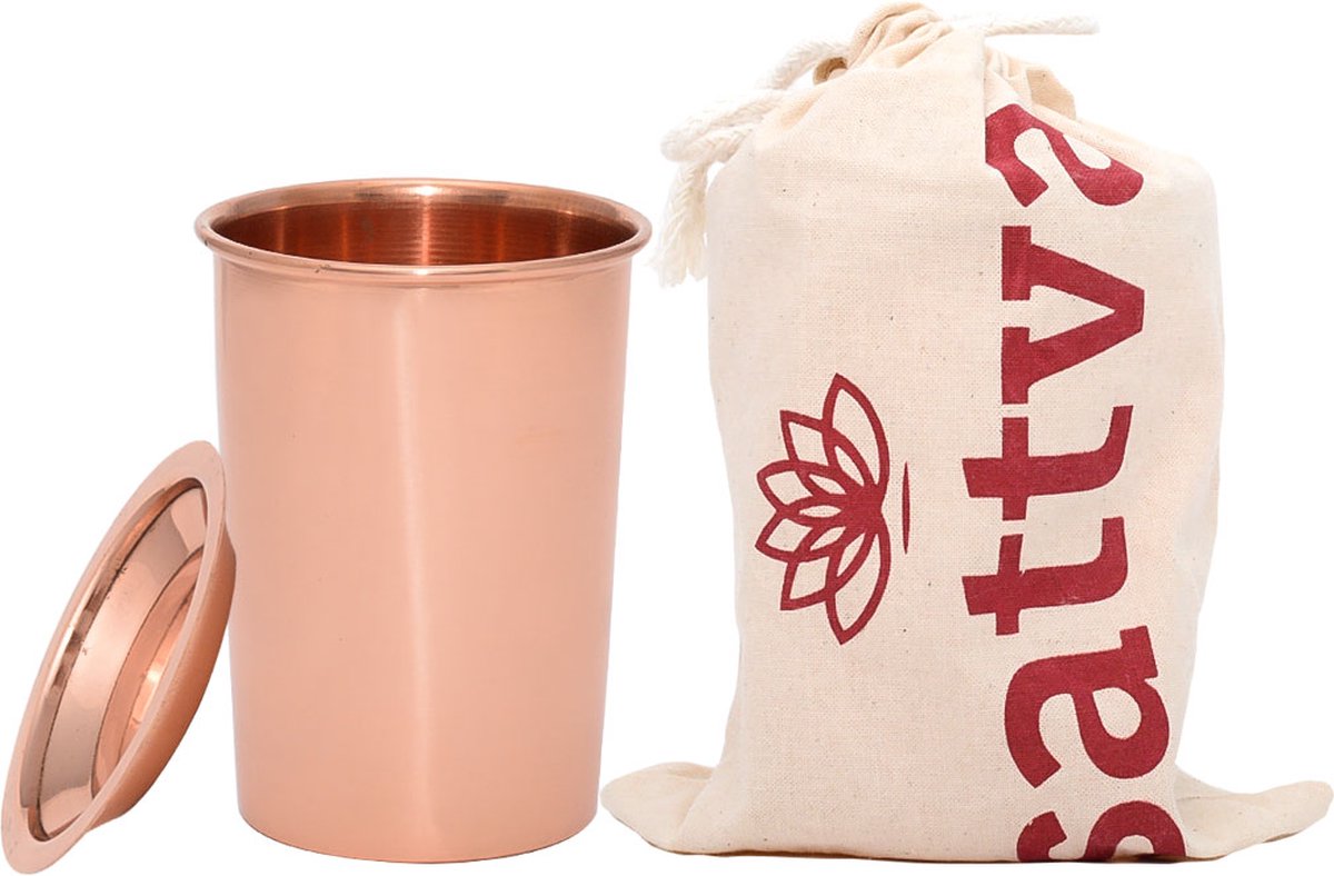 Koperen beker met deksel, Sattva Ayurveda, 350 ml