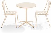 Bol.com Oviala - Set ronde tafel en 2 bistro tuinstoelen van ivoor metaal - Palavas aanbieding